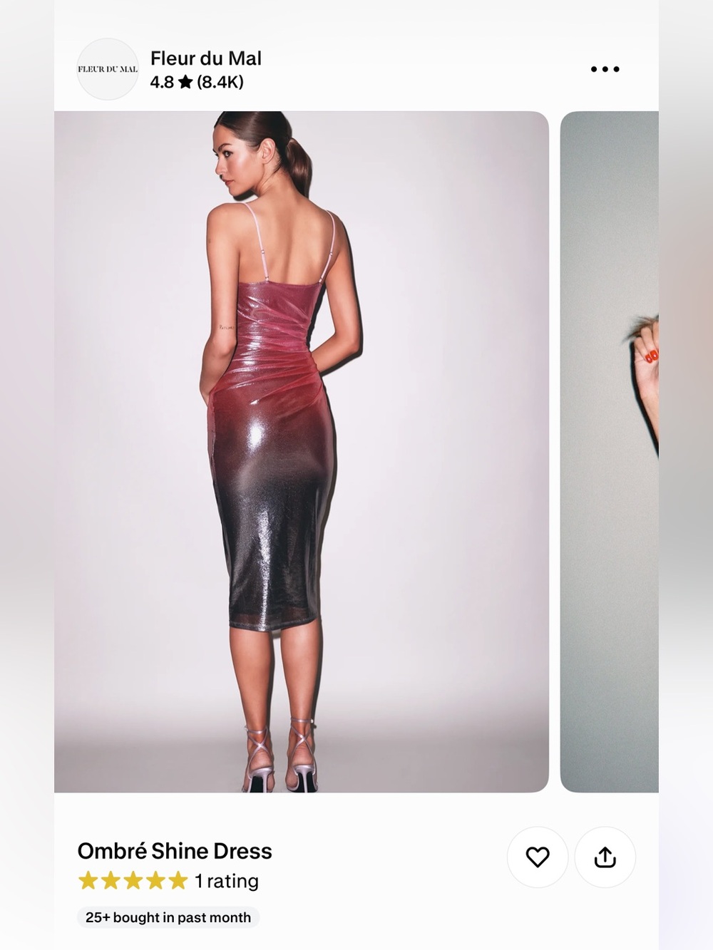 Fleur du Mal Pink-to-Black Ombré Shine Midi Dress